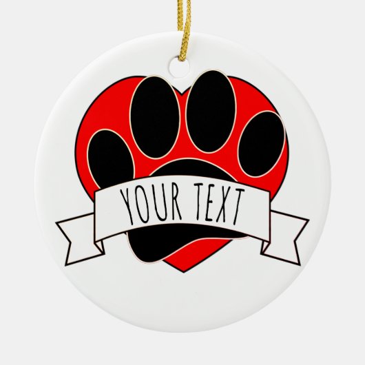 Dog Paw Print Red Heart Banner Keramisch Ornament (Voorkant)
