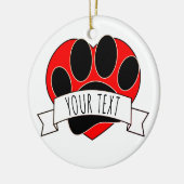 Dog Paw Print Red Heart Banner Keramisch Ornament (Links)