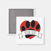 Dog Paw Print Red Heart Banner Magneet (Voorkant / Achterkant)