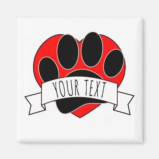 Dog Paw Print Red Heart Banner Magneet (Voorkant)