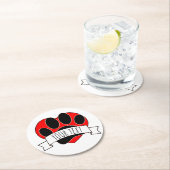 Dog Paw Print Red Heart Banner Ronde Kartonnen Onderzetter (Insitu)