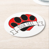 Dog Paw Print Red Heart Banner Ronde Kartonnen Onderzetter (Gebogen)