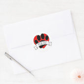 Dog Paw Print Red Heart Banner Ronde Sticker (Envelop)