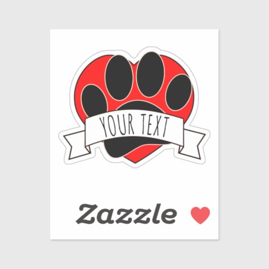 Dog Paw Print Red Heart Banner Sticker (Vel)