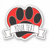 Dog Paw Print Red Heart Banner Sticker (Voorkant)