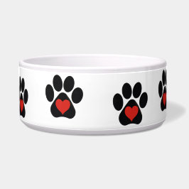 Dog Paw Print Red Heart Voerbakje