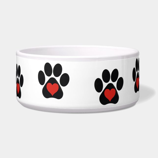 Dog Paw Print Red Heart Voerbakje (Voorkant)