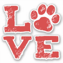 Dog Paw Print Red Love Pet Lover's Vinyl Sticker
