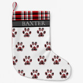 Dog Paw Print Red Tartan Pset Aangepast Kleine Kerstsok (Voorkant)