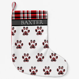 Dog Paw Print Red Tartan Pset Aangepast Kleine Kerstsok