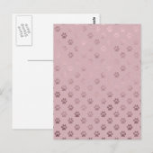 Dog Paw Print  Roos Roze achtergrond Briefkaart (Voorkant / Achterkant)