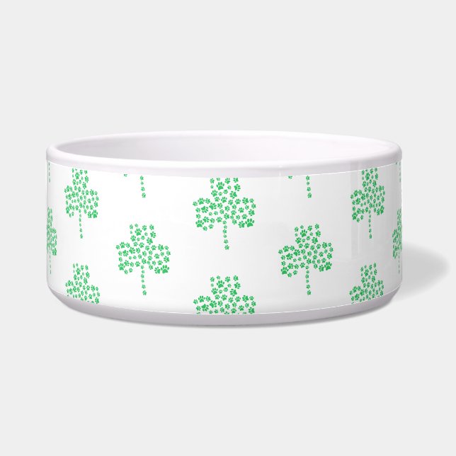 Dog Paw Print Shamrock Pattern Voerbakje (Voorkant)