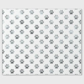 Dog Paw Print Silver Grey White Metallic Faux Foil Cadeaupapier (Vlak)