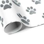 Dog Paw Print Silver Grey White Metallic Faux Foil Cadeaupapier (Rol Hoek)