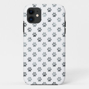 Dog Paw Print Silver Grey White Metallic Faux Foil iPhone 11 Hoesje