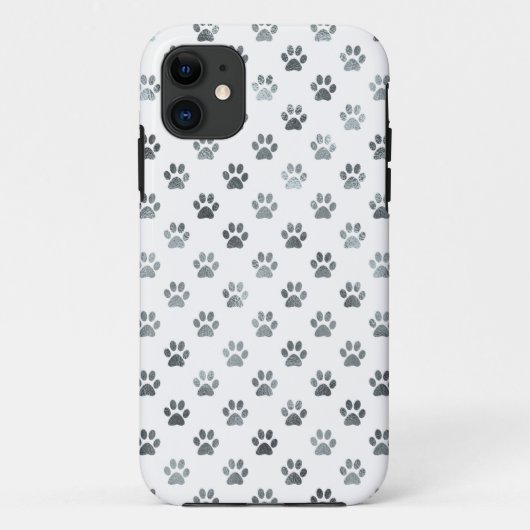 Dog Paw Print Silver Grey White Metallic Faux Foil Case-Mate iPhone Case (Achterkant)