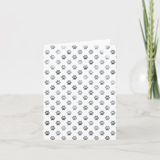Dog Paw Print Silver Grey White Metallic Faux Foil Kaart