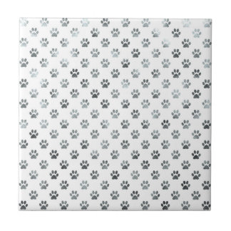 Dog Paw Print Silver Grey White Metallic Faux Foil Tegeltje