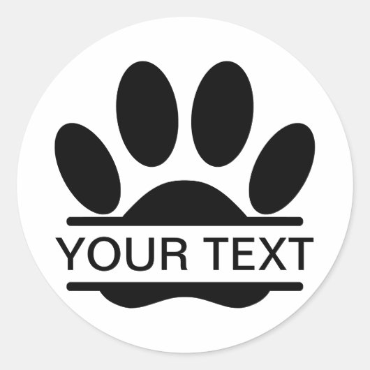 Dog Paw Print Split Tekening Aangepaste tekstrempi Ronde Sticker (Voorkant)