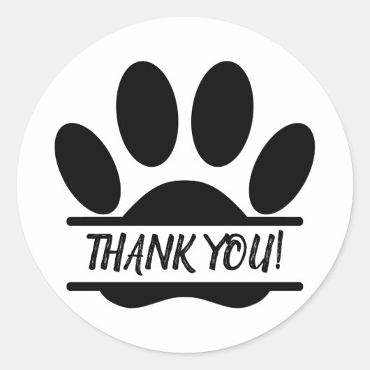 Dog Paw Print Split Tekening Bedankt Bericht Ronde Sticker (Voorkant)
