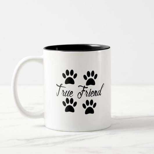Dog Paw Print True Friends Text Tweekleurige Koffiemok (Links)