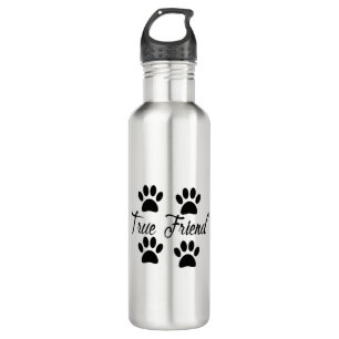 Dog Paw Print True Friends Text Waterfles