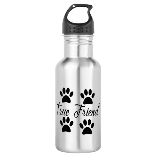 Dog Paw Print True Friends Text Waterfles (Voorkant)