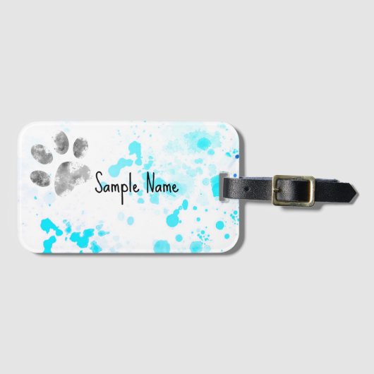 Dog Paw print turquoise waterverf ontwerp Bagagelabel (Voorkant (horizontaal))