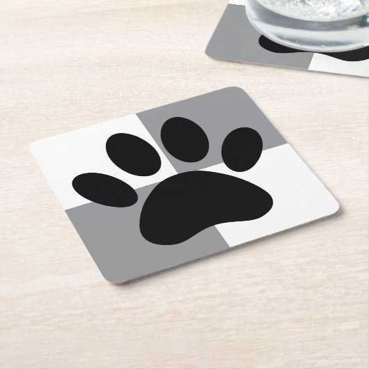 Dog Paw Print Wit en Grijs Custom Kartonnen Onderzetters (Schuin)