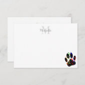 Dog Paw Print With Confetti And Streamer Monogram Notitiekaartje (Voorkant / Achterkant)
