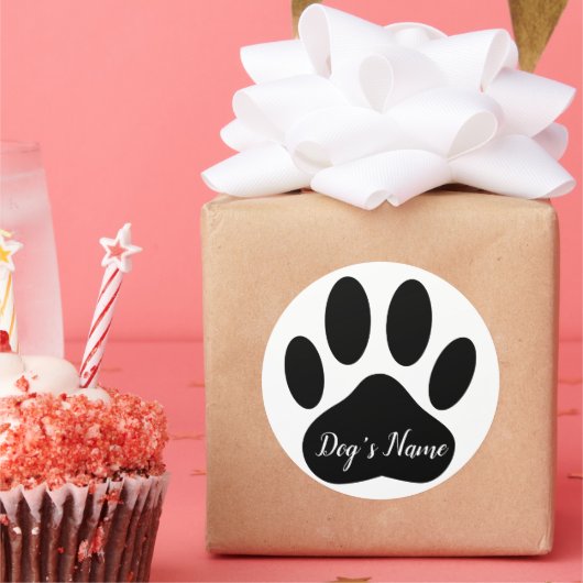 Dog Paw Print With Custom Name Black Ronde Sticker (Feest)