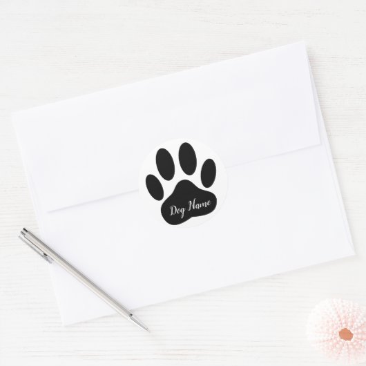 Dog Paw Print With Custom Name Canine Ronde Sticker (Envelop)