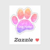 Dog Paw Print With Custom Name Watercolor Sticker (Vel)