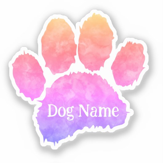 Dog Paw Print With Custom Name Watercolor Sticker (Voorkant)