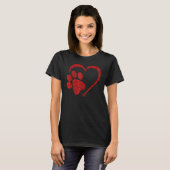 Dog Paw Print with red Heart for Valentine Day and T-shirt (Voorkant volledig)