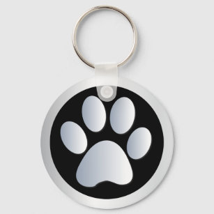 Dog paw print zilver, zwarte sleutelhanger, cadeau sleutelhanger