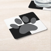 Dog Paw Print Zwart-wit Custom Kartonnen Onderzetters (Schuin)