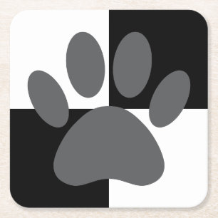 Dog Paw Print Zwart-wit Custom Kartonnen Onderzetters