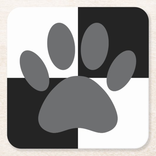 Dog Paw Print Zwart-wit Custom Kartonnen Onderzetters (Voorkant)