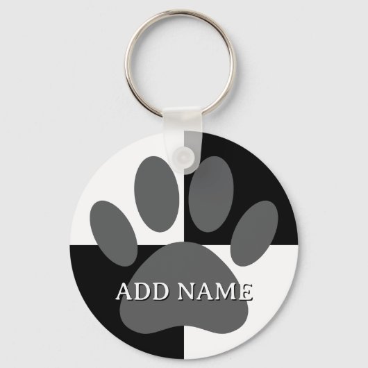 Dog Paw Print Zwart-wit Custom Sleutelhanger (Voorkant)