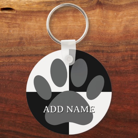 Dog Paw Print Zwart-wit Custom Sleutelhanger (Achterkant)