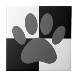 Dog Paw Print Zwart-wit Custom Tegeltje