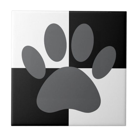 Dog Paw Print Zwart-wit Custom Tegeltje (Voorkant)