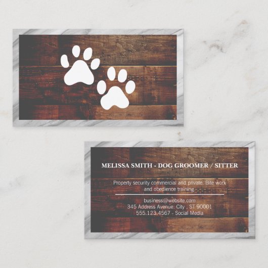 Dog Paw-printers | Hout | Marmer Visitekaartje (Voorkant / Achterkant)