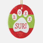 Dog Paw-printkerstrood en groen aangepast jaar Keramisch Ornament (Rechts)
