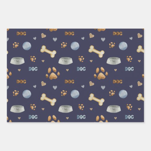 Dog Paw Prints and Botten Cute Inpakpapier Vel (Voorkant)