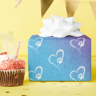 Dog Paw Prints and Heart Cadeaupapier
