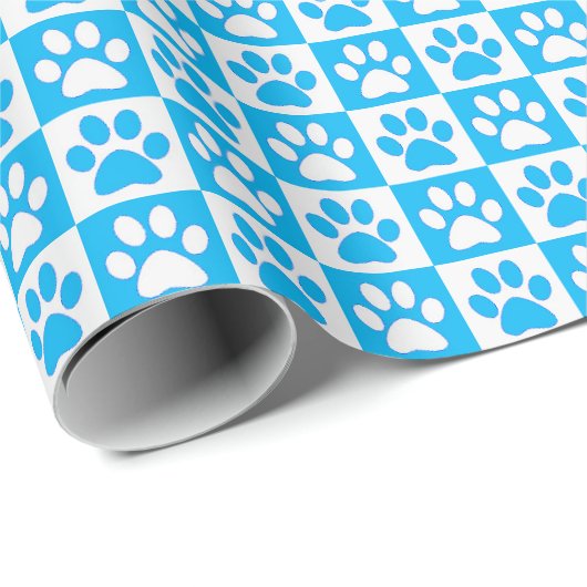 Dog Paw Prints aqua en wit Cadeaupapier (Rol Hoek)