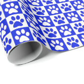 Dog Paw Prints blauw en wit Cadeaupapier (Rol Hoek)