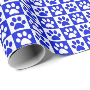 Dog Paw Prints blauw en wit Cadeaupapier